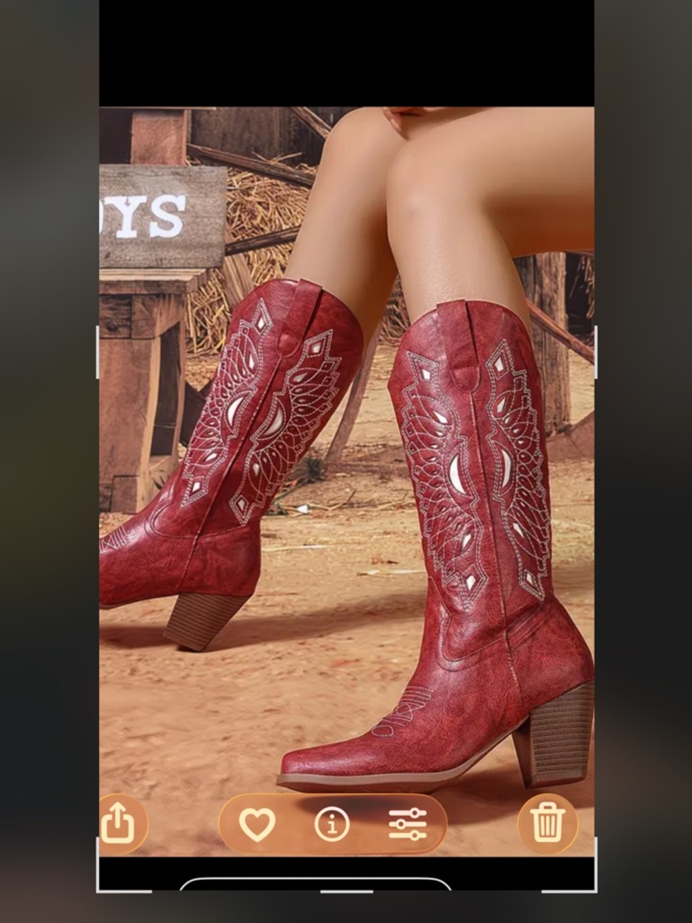 Women's Burgundy Western Embroidered Heeled Boots